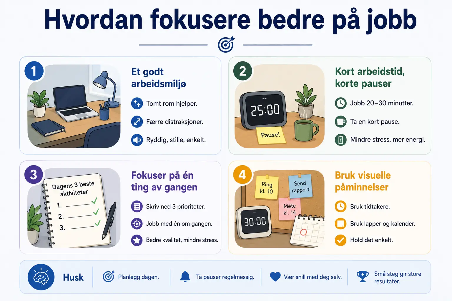 Hvordan fokusere bedre på jobb