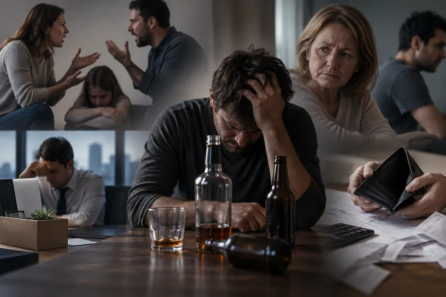 En mann som sitter alene i sofaen med hånden mot pannen